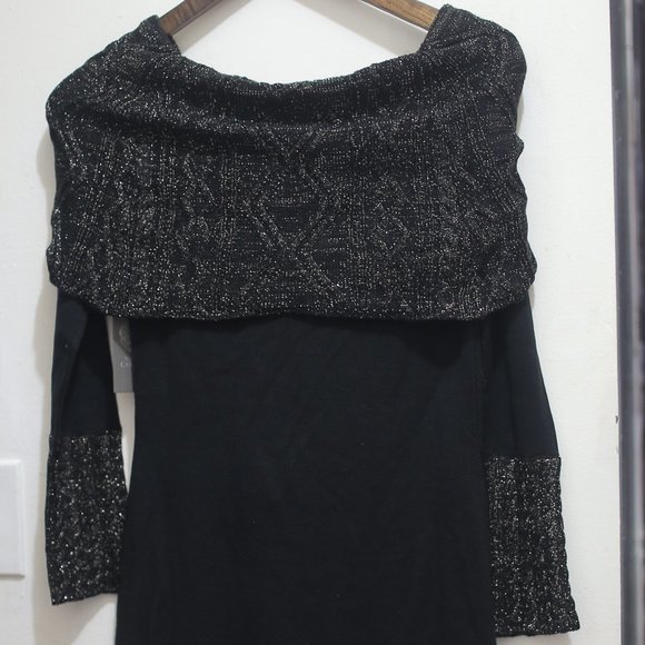 NWT Cuff Knit Black Off the Shoulders midi Dress with Lurex. - Picture 6 of 14